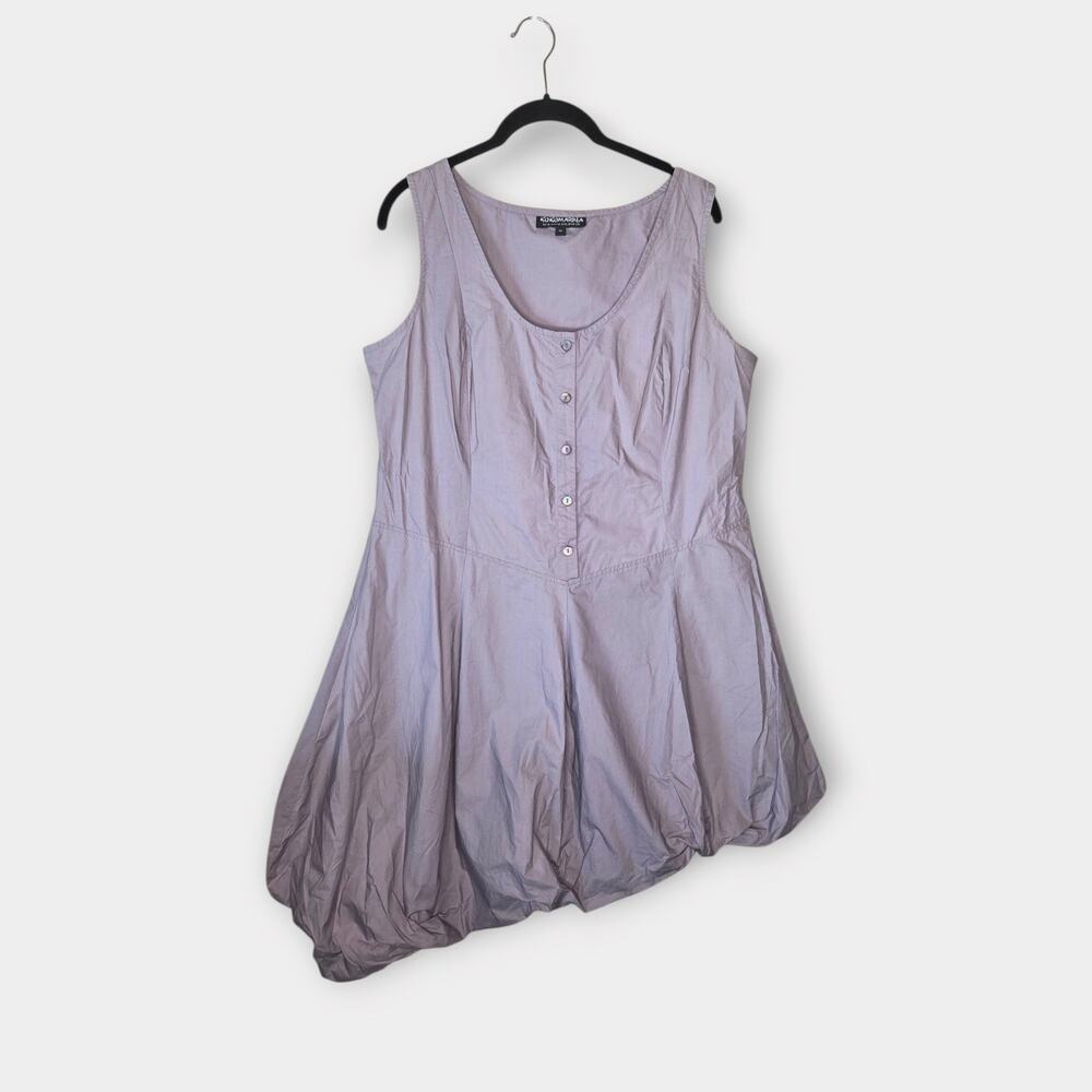KOKOMARINA Cotton Bubble Hem Dress Gray Lavender Lagenlook Women's XL